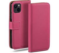 moex Funda tipo libro para iPhone 15 con compartimento para tarjetas, funda plegable de 360 grados, funda con tapa, funda de piel sintética, color rosa