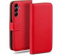 moex Funda tipo libro para Samsung Galaxy A16 (4G/5G) con tarjetero, funda plegable de 360 grados, funda con tapa, piel sintética, color rojo