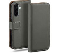 moex Funda tipo libro para Samsung Galaxy A57 5G con compartimento para tarjetas, funda plegable 360 grados, funda con tapa, funda de piel sintética, color gris