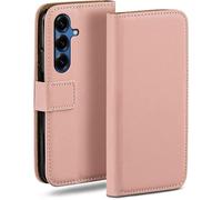 moex Funda tipo libro para Samsung Galaxy S25 con ranura para tarjetas, funda plegable con protección de 360 grados, funda con tapa estilo flip, funda de cuero PU para teléfono móvil, rosa
