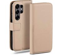 moex Funda tipo libro para Samsung Galaxy S25 Ultra con ranura para tarjetas, funda plegable con protección de 360 grados, funda con tapa estilo libro, de piel sintética, color taupe