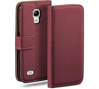 moex Funda tipo libro para Samsung Galaxy S4 Mini con compartimento para tarjetas, funda plegable de 360 grados, funda de piel sintética, color rojo