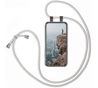 moex Handykette für Poco M8 Pro 5G Hülle mit Band abnehmbar, Handyhülle mit Kette zum Umhängen, Handyband 155 cm lang Stoff Kordel Umhängehülle, Handy Umhängeband, Silber