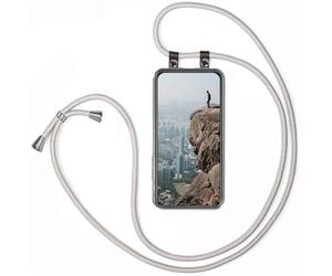 moex Handykette für Poco M8 Pro 5G Hülle mit Band abnehmbar, Handyhülle mit Kette zum Umhängen, Handyband 155 cm lang Stoff Kordel Umhängehülle, Handy Umhängeband, Silber