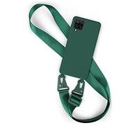 moex Hover - Funda para Samsung Galaxy A12 con correa ancha para colgar, cadena de nailon desmontable con mosquetón, elegante y extremadamente resistente, color azul petróleo