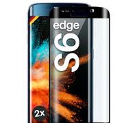 moex Protector de pantalla completa compatible con Samsung Galaxy S6 Edge - Protector de pantalla sin bordes, pantalla completa, protector de pantalla curvado 3D, transparente 2 x negro