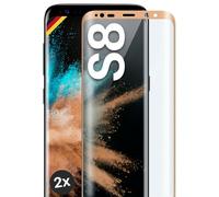 moex Protector de pantalla completa compatible con Samsung Galaxy S8 - Protector de pantalla sin bordes, pantalla entera, protector de pantalla curvado 3D, transparente, 2 unidades doradas