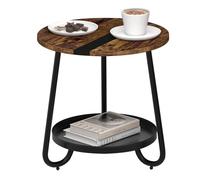 MOFAIN Mesa auxiliar redonda con bandeja de metal, mesa de centro de 2 niveles en sala de estar, mesa auxiliar pequeña al aire libre para dormitorio, balcón, patio, marrón rústico