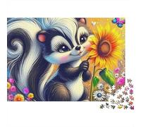 Mofeta de Dibujo Animado Encantadora Puzzle de 1000 Piezas Papel para Adultos Campo de Girasoles Flores de Colores Relajación Decoración Regalo 70x50cm/1000pcs