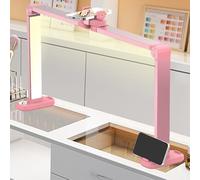 MOFGOE Lámpara de Escritorio para uñas con Forma de Media Luna de 34 Pulgadas, lámpara Plegable para Escritorio de uñas con Soporte para teléfono, luz LED de Escritorio para tecnología de uñas,Rosado