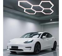 Mofgoe Luces LED hexagonales para garajes, Tiendas, sótanos y decoración de talleres de Coches. Sistema de Luces LED hexagonales con 5 Paneles de Panal, Luces de Garaje,Rojo