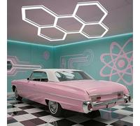Mofgoe Luz de Garaje Hexagonal actualizada de 168 W y 6500 K, 5 Luces hexagonales de Techo con diseño de Panal, Luces de Garaje hexagonales ultrabrillantes almacenes,Negro