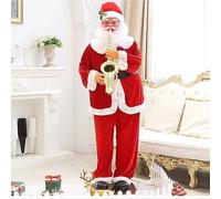 MOFGOE Papá Noel eléctrico, música de reproducción de inducción infrarroja y activada por Voz, Papá Noel de tamaño Real con 8 música, Cartel de Navidad Grande, muñecos de Canto