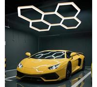 Mofgoe Paquete de 24 Tubos de luz para Garaje, luz LED Hexagonal para Garaje, 168 W, 6500 K, superbrillante, 5 Sistemas de Rejilla, Luces para Garaje, almacén y Taller.,Amarillo