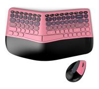 MOFII Combo de teclado y mouse ergonómicos inalámbricos, teclado curvado dividido con reposamuñecas, mouse vertical, 2.4G, para PC, portátil, escritorio, Mac, color rosa degradado colorido