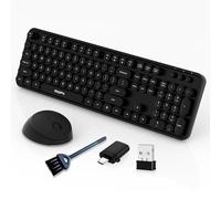 MOFII - Combo de teclado y mouse inalámbricos, 104 teclas, de tamaño completo, retro, redondas, teclados ergonómicos y mouse inalámbricos para Windows, PC, portátil, escritorio, color negro