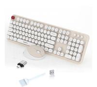 MOFII - Combo de teclado y mouse inalámbricos, 104 teclas, de tamaño completo, retro, redondas, teclados ergonómicos y mouse inalámbricos para Windows, PC, portátil, escritorio, color blanco