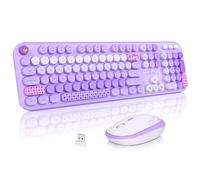 MOFII Combo de teclado y mouse inalámbricos, bonito teclado colorido de tamaño completo y mouse ajustable, juego de teclado y mouse retro de máquina de escribir de 2.4 GHz para PC/escritorio/portátil