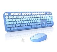 MOFII Combo de teclado y mouse inalámbricos, bonito teclado de tamaño completo y mouse inalámbrico, juego de teclado retro de máquina de escribir de 2.4 GHz para PC/escritorio/portátil/Windows (azul
