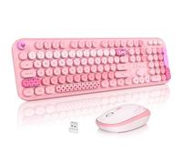 MOFII Combo de teclado y mouse inalámbricos, bonito teclado de tamaño completo y mouse inalámbrico, teclado retro de máquina de escribir de 2.4 GHz, juego de mouse inalámbrico para PC/escritorio