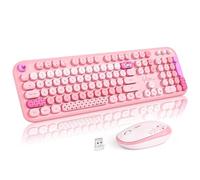 MOFII Combo de teclado y mouse inalámbricos, bonito teclado retro de máquina de escribir y mouse silencioso de 3 DPI, teclado de computadora de tamaño completo de 2.4 GHz, juego de mouse inalámbrico