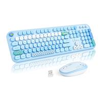 MOFII Combo de teclado y mouse inalámbricos, bonito teclado retro de máquina de escribir y mouse silencioso de 3 DPI, teclado de computadora de tamaño completo de 2.4 GHz, juego de mouse inalámbrico