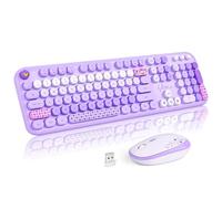 MOFII Combo de teclado y mouse inalámbricos, bonito teclado retro de máquina de escribir y mouse silencioso, teclado de computadora de tamaño completo de 2.4 GHz, juego de mouse inalámbrico para PC,