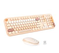 MOFII Combo de teclado y mouse inalámbricos, color café pálido, de tamaño completo, coloridos teclados para computadora, 104 teclas redondas, USB 2.4G, lindo teclado para
