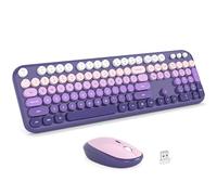MOFII Combo de teclado y mouse inalámbricos, color morado, degradado, de tamaño completo, coloridos teclados de computadora Plug and Play, 104 teclas redondas, USB 2.4G, lindo teclado para Windows