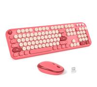 MOFII Combo de teclado y mouse inalámbricos, color rojo pálido, de tamaño completo, coloridos teclados de computadora Plug and Play, 104 teclas redondas, USB 2.4G, lindo teclado para