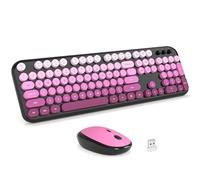 MOFII Combo de teclado y mouse inalámbricos, color rosa negro, degradado, de tamaño completo, coloridos teclados de computadora Plug and Play, 104 teclas redondas, USB 2.4G, lindo teclado para Windows