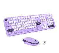 MOFII Combo de teclado y mouse inalámbricos, color violeta pálido, teclado colorido Plug and Play, 104 teclas redondas USB 2.4G, bonito teclado para Windows/portátil/Mac/computadora de escritorio/PC