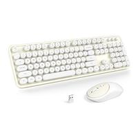MOFII Combo de teclado y mouse inalámbricos, computadora de tamaño completo 2.4G Plug and Play inalámbrico máquina de escribir retro redondo teclado y mouse para Windows, computadora, computadora, PC,