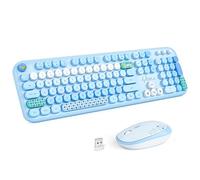 MOFII Combo de teclado y mouse inalámbricos, tamaño completo 2.4 G, máquina de escribir Plug and Play, juego de teclado y mouse redondo retro para Windows, computadora, escritorio, PC, portátil, (azul