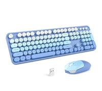 MOFII Combo de teclado y mouse inalámbricos, tamaño completo 2.4 G, máquina de escribir Plug and Play, juego de teclado y mouse redondo retro para Windows, computadora, escritorio, PC, portátil, (azul