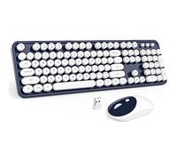 MOFII Combo de teclado y mouse inalámbricos, teclado azul oscuro de 2.4 G, teclado de máquina de escribir de llave redonda y ratones lindos con dongle USB 2 en 1, para PC, portátil, Chromebook, Smart