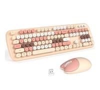 MOFII Combo de teclado y mouse inalámbricos, teclado colorido de tamaño completo con teclas redondas, bonito mouse de 2.4 G compatible con PC/portátil/computadora, color té con leche