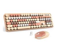 MOFII Combo de teclado y mouse inalámbricos, teclado de máquina de escribir de teclas redondas coloridas de té de leche, teclado de tamaño completo de 2.4 G y bonitos ratones inalámbricos, receptor
