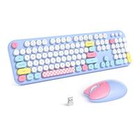 MOFII Combo de teclado y mouse inalámbricos, teclado de máquina de escribir retro de tamaño completo de 2.4 GHz con teclas redondas, mouse óptico ajustable de 3 niveles, Plug & Play, compatible con PC