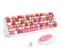 MOFII Combo de teclado y mouse inalámbricos, teclado inalámbrico estilo máquina de escribir retro de tamaño completo con mouse óptico para computadora/portátil/Windows/Mac (blanco colorido)