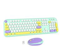MOFII Combo de teclado y mouse inalámbricos, teclado inalámbrico estilo máquina de escribir retro de tamaño completo con mouse óptico para computadora/portátil/Windows/Mac (menta colorido)
