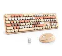 MOFII Combo de teclado y mouse inalámbricos, teclado redondo retro de tamaño completo y mouse inalámbrico, receptor USB inalámbrico de 2.4 GHz, Plug and Play, compatible con PC, laptop, computadora de