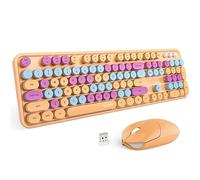 MOFII Combo de teclado y mouse inalámbricos, teclado retro con teclas redondas, conexión sin caídas de 2.4 GHz, bonito mouse USB para PC/portátil/Windows XP/7/8/10 (naranja-colorido)