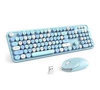 MOFII Combo de teclado y mouse inalámbricos, teclado retro azul con teclas redondas, conexión sin caídas de 2.4 GHz, bonito mouse inalámbrico para PC/portátil/Mac/Windows XP/7/8/10 (azul colorido)