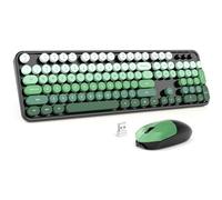 MOFII Combo de teclado y mouse inalámbricos, teclado retro de máquina de escribir de 2.4 GHz, ratones inalámbricos lindos, USB Dongle Plug and Play, para laptop, PC, escritorio, ventanas (negro y