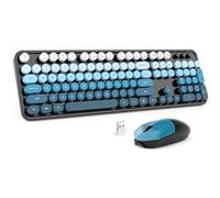 MOFII Combo de teclado y mouse inalámbricos, teclado retro de máquina de escribir de 2.4 GHz, ratones inalámbricos lindos, USB Dongle Plug and Play, para laptop, PC, escritorio, ventanas (color negro