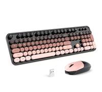MOFII Combo de teclado y mouse inalámbricos, teclado retro de máquina de escribir de tamaño completo con almohadilla numérica y mouse deportivo de coche para PC, computadora, computadora de escritorio