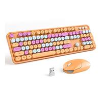MOFII Combo de teclado y mouse inalámbricos, teclado retro naranja con teclas redondas, conexión sin caídas de 2.4 GHz, bonito mouse inalámbrico para PC/portátil/Mac/Windows XP/7/8/10