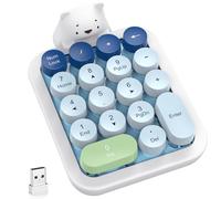 MOFII Lindo bloc de números inalámbrico colorido con cubierta de silicona y bonito adorno de oso, inalámbrico estable de 2.4 GHz, extensión de contabilidad financiera (azul colorido)