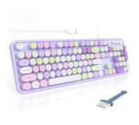 MOFII Teclado colorido de computadora con cable, bonito teclado de tamaño completo, estilo máquina de escribir, teclado USB con soportes plegables para Windows, laptop, escritorio, PC (morado